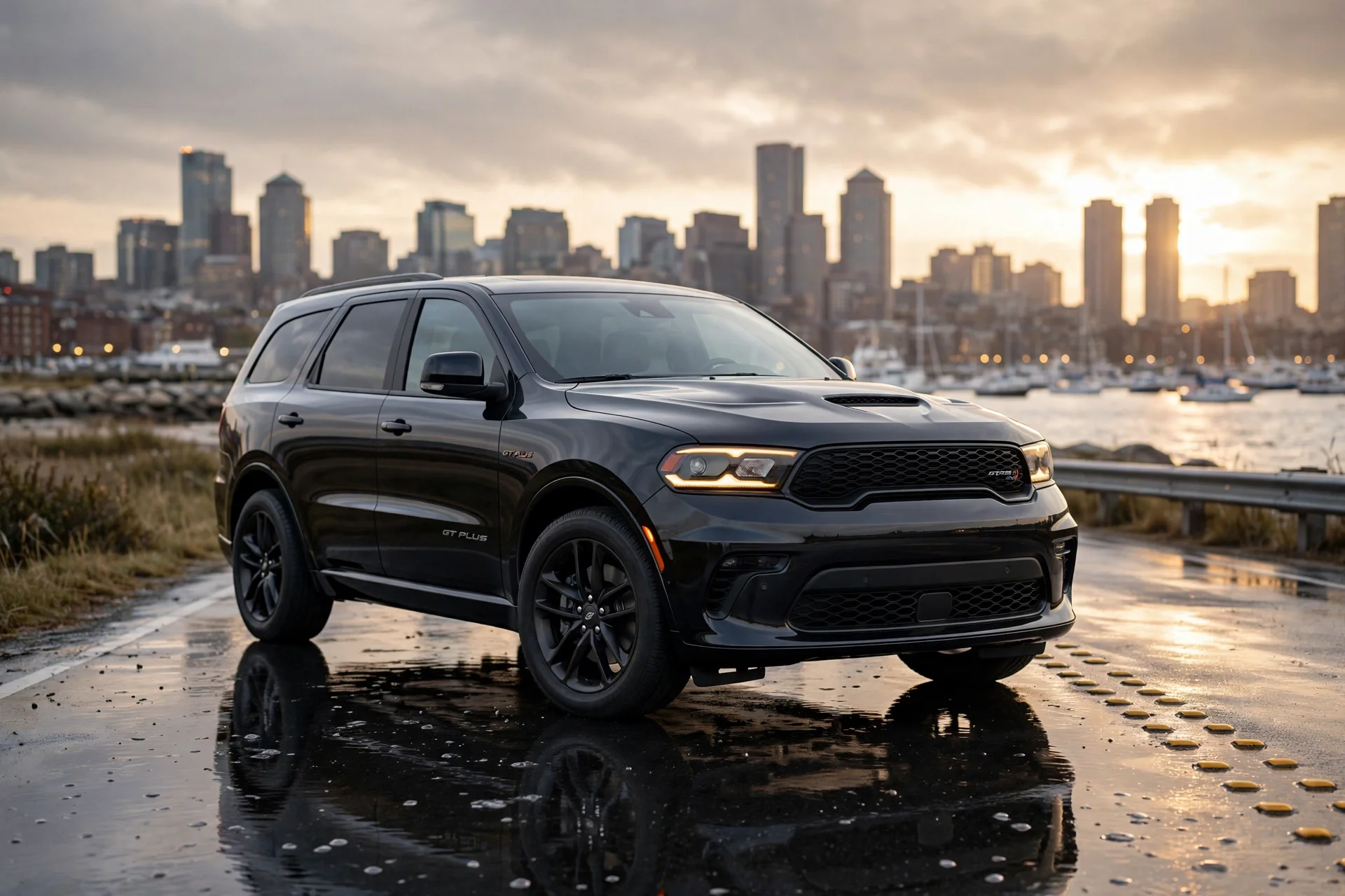 Dodge Durango driving on a Massachusetts road, hero image for the Top 5 Dodge Dealerships in Massachusetts guide