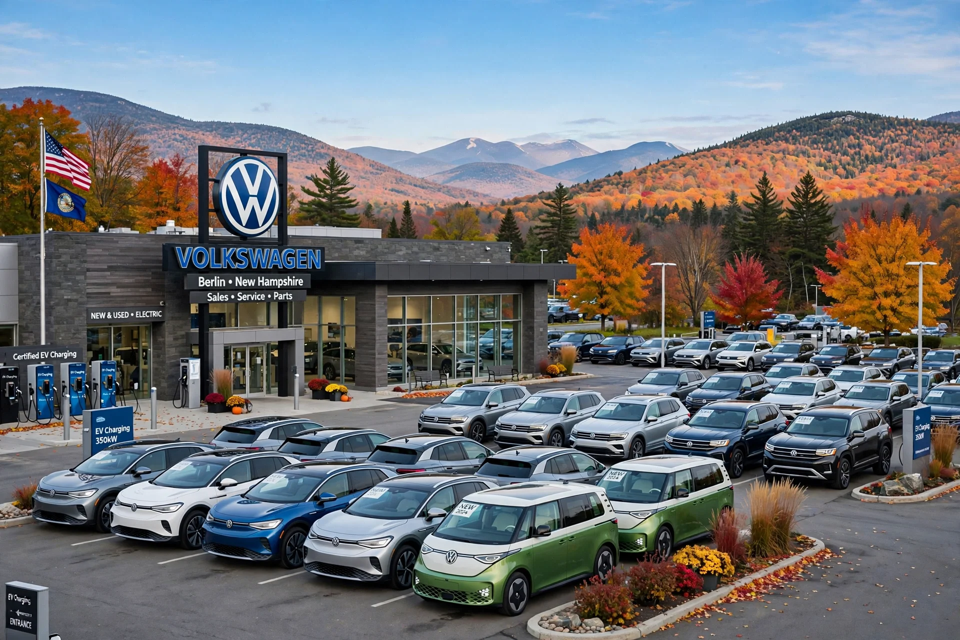 A lineup of Volkswagen vehicles representing the five New Hampshire dealerships ranked in this guide
