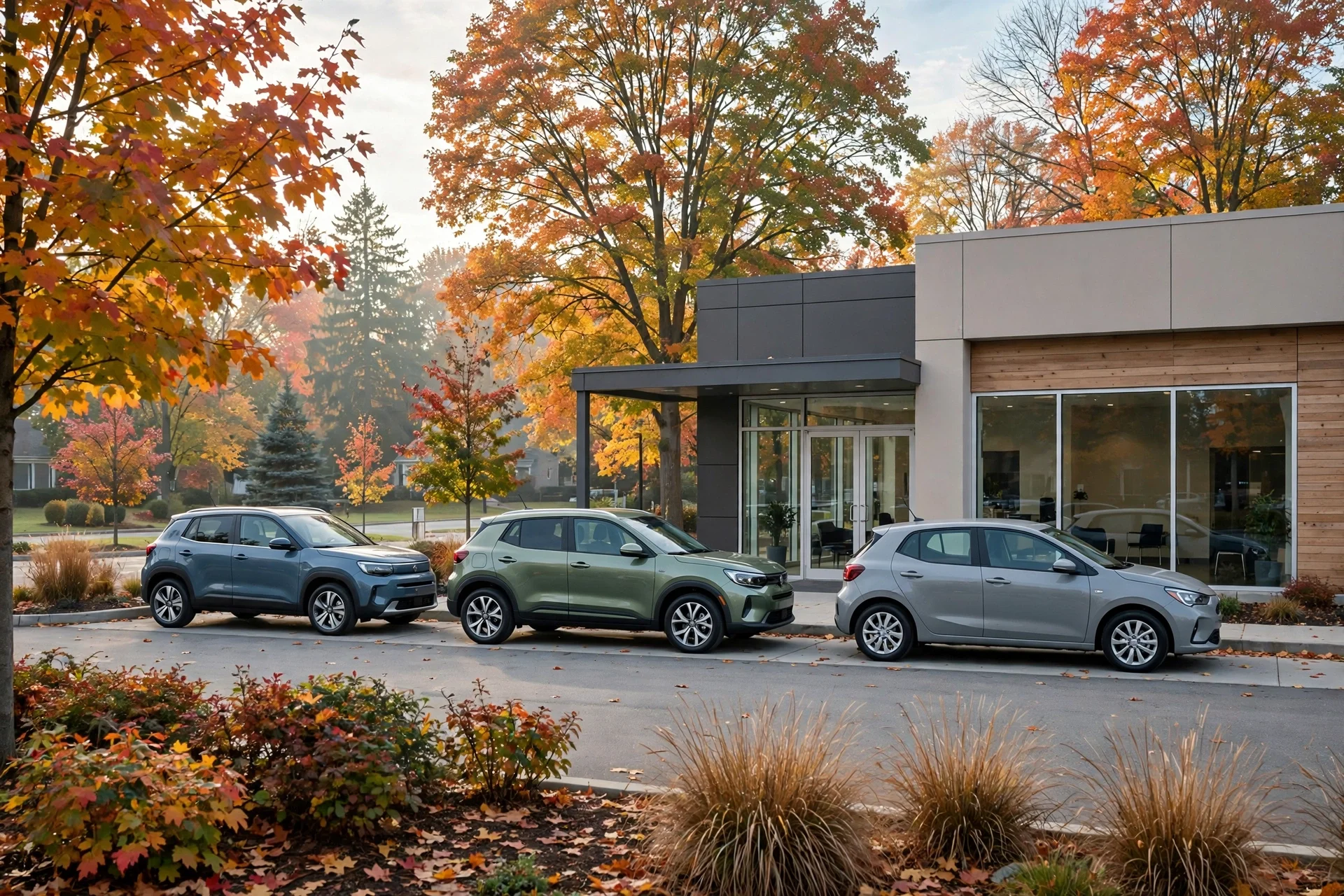 New Volkswagen SUVs outside a Hartford Connecticut dealership in the morning