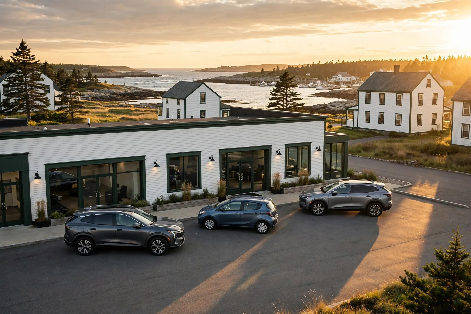 New Volkswagen SUVs outside a dealership on the Maine coast near Portland