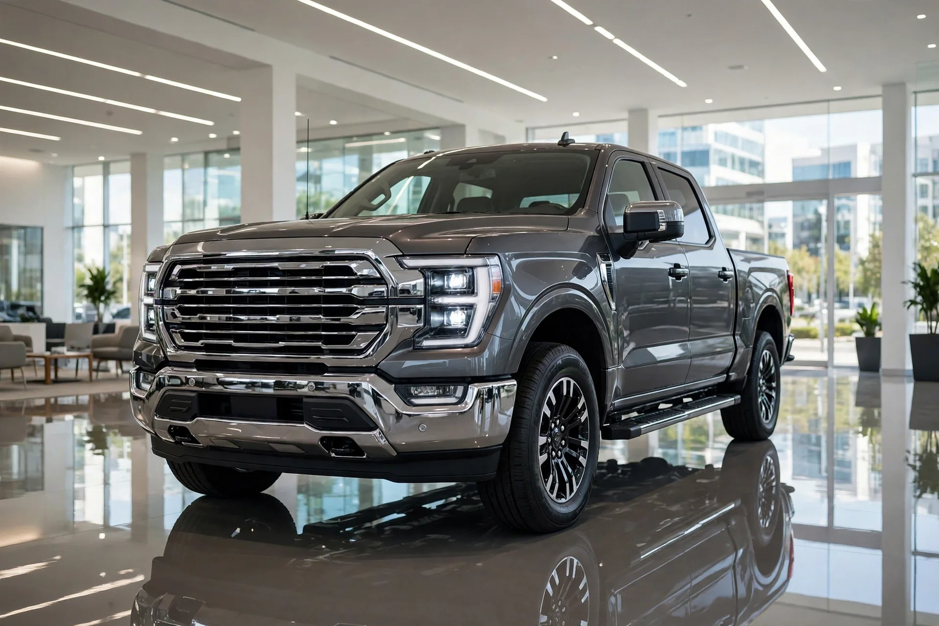 Chevrolet Silverado 1500 full-size pickup truck in a dealership showroom