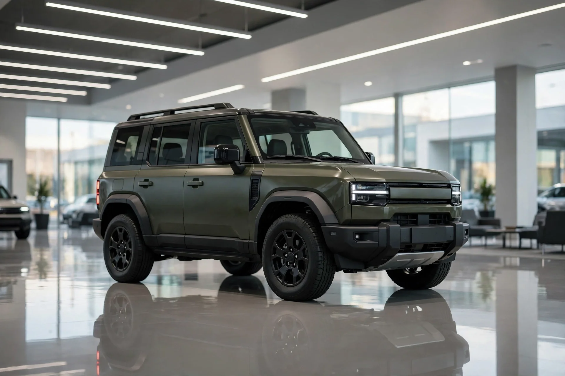 A new 2027 Kia Telluride-style three-row SUV in a dealership showroom.