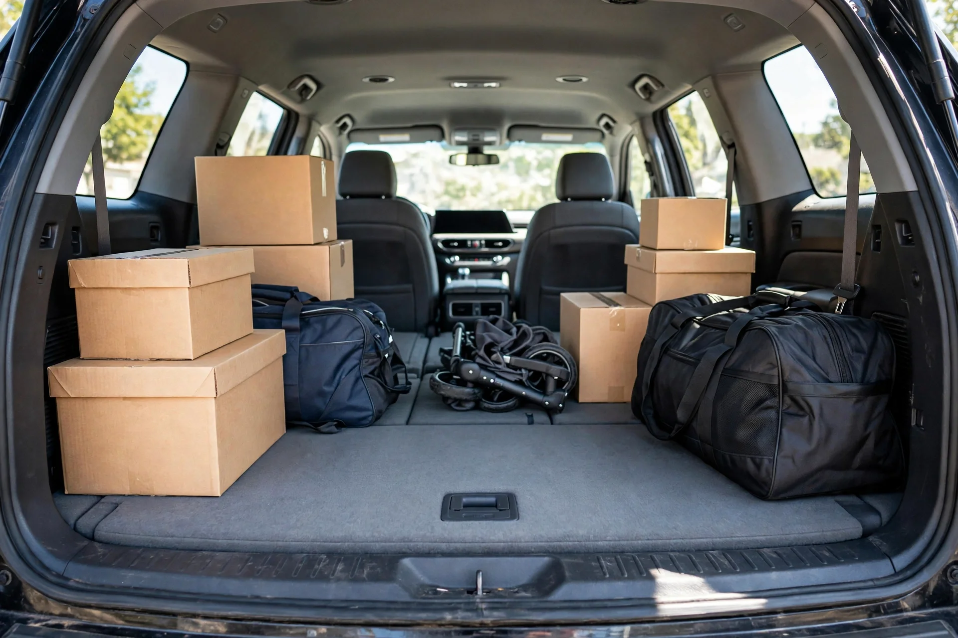 A Chevrolet Tahoe cargo area with the second and third rows folded flat