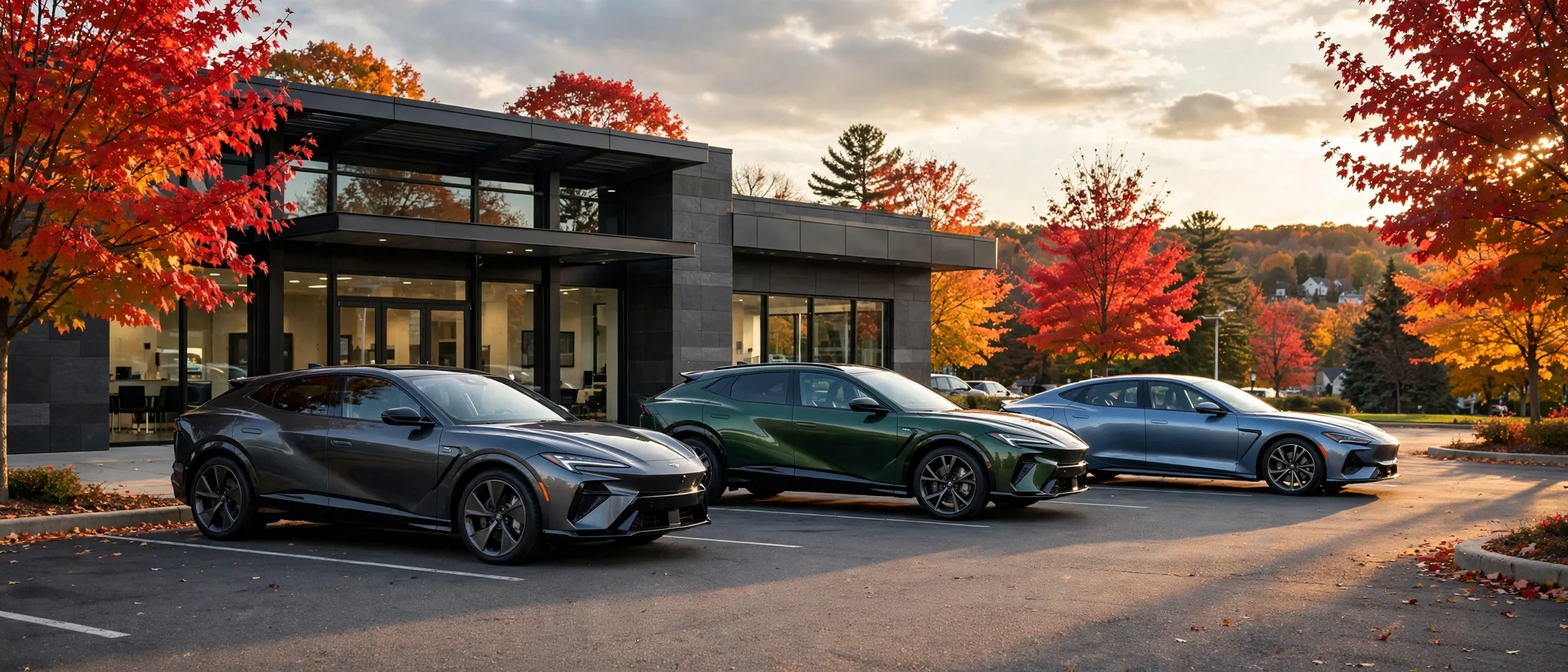 New Mazda SUVs outside a Hartford Connecticut dealership in the afternoon