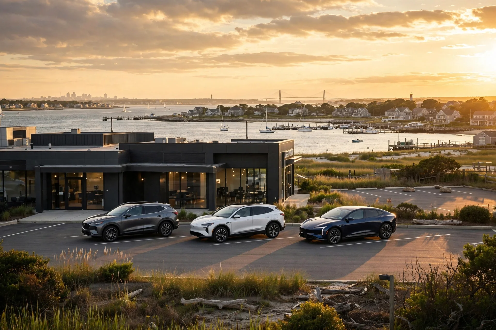New Hyundai SUVs outside a dealership on the Rhode Island coast near Providence