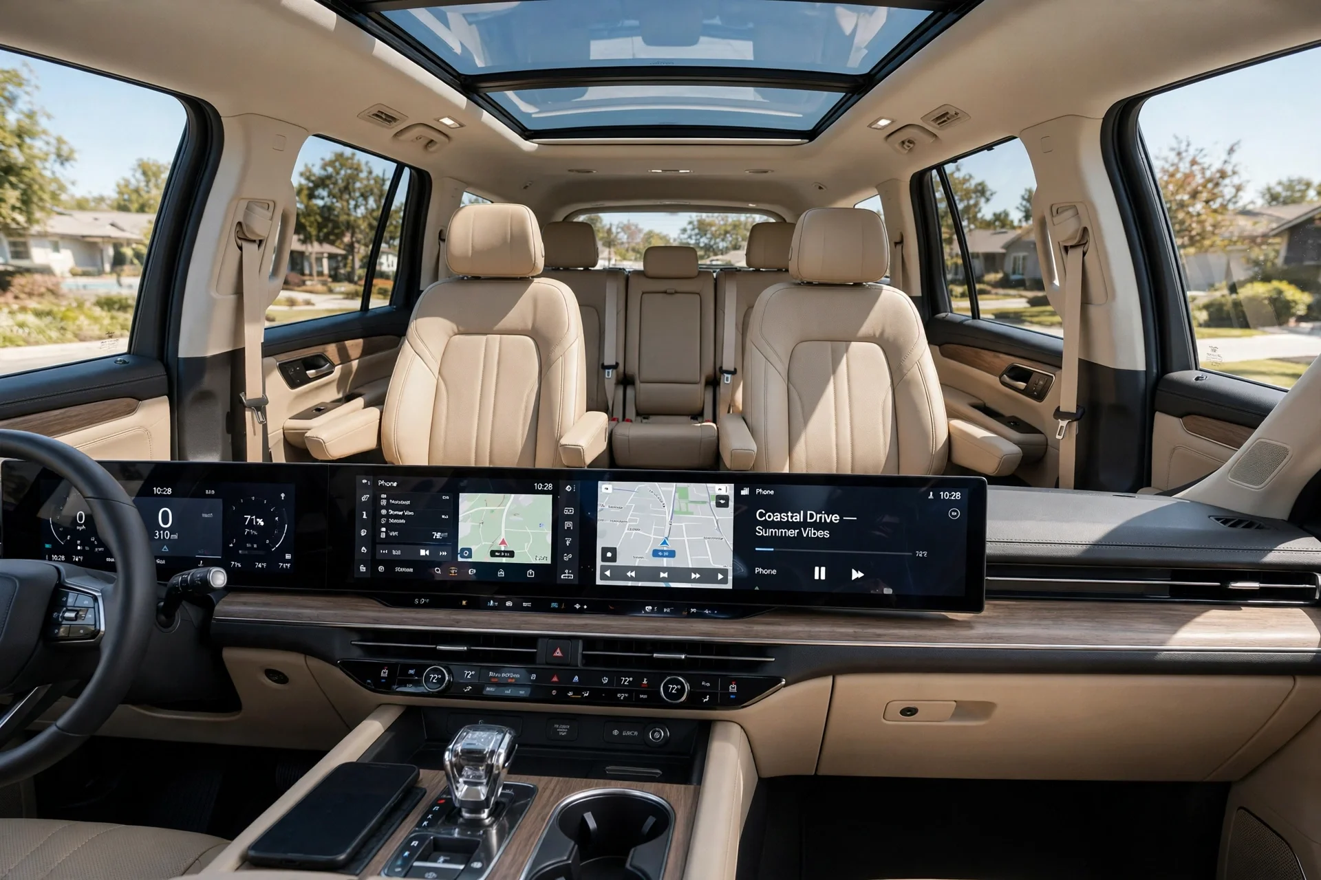 The 2027 Kia Telluride cabin with panoramic displays and second-row captain's chairs